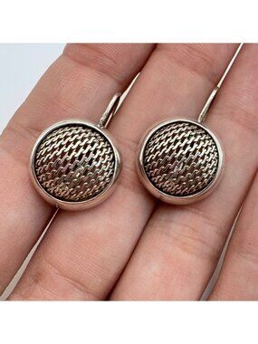 Mesh Design Sterling Silver 925 Circle Dangle Earrings A.S. Hallmark 1.2" L